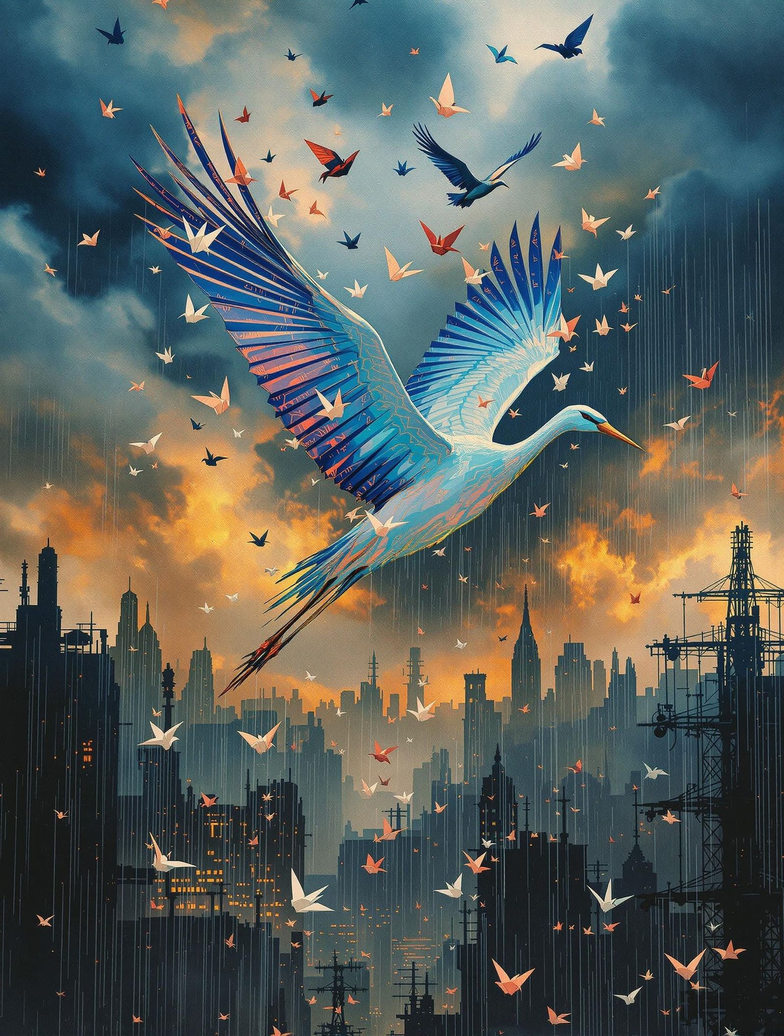 Spirited Demoiselle Crane Soars Through Moody Storm Clouds i...