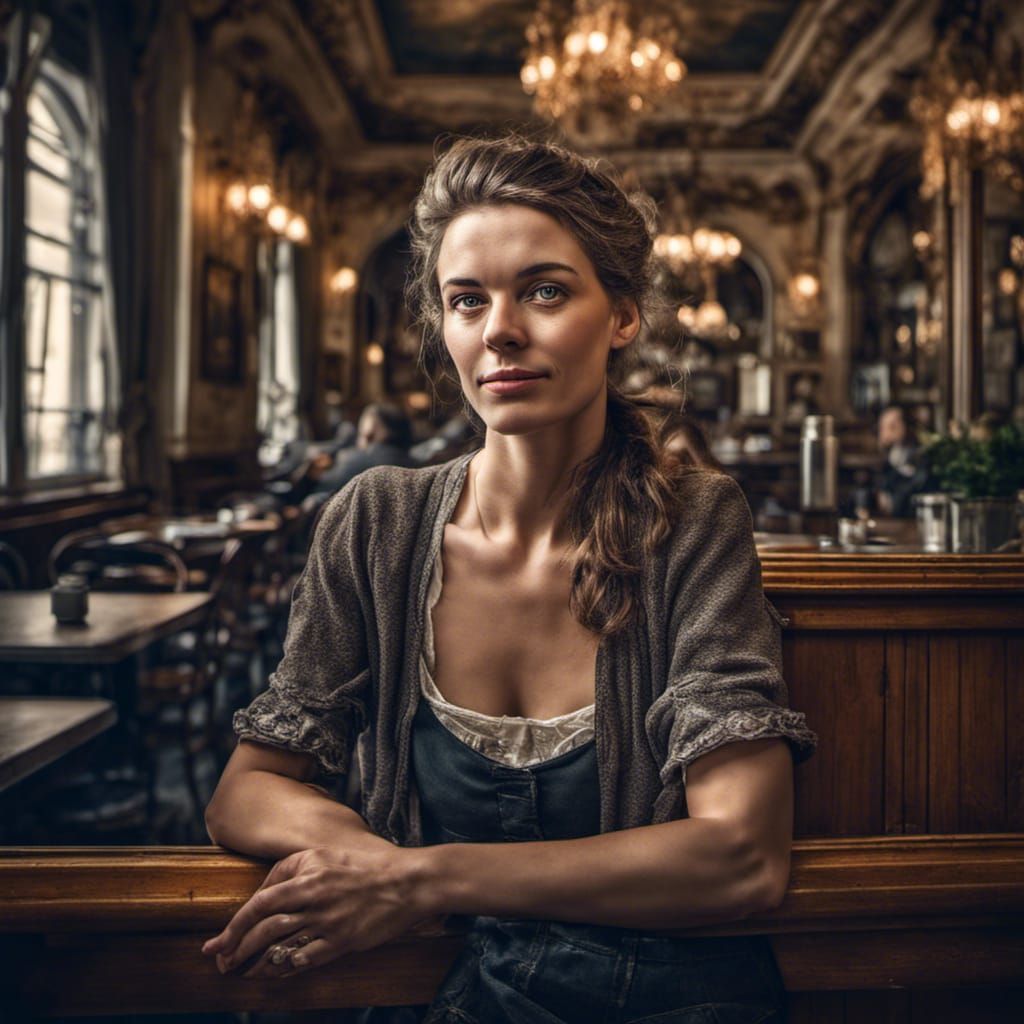 Hyperrealistic Portrait of Austrian Woman in Vienna Cafe