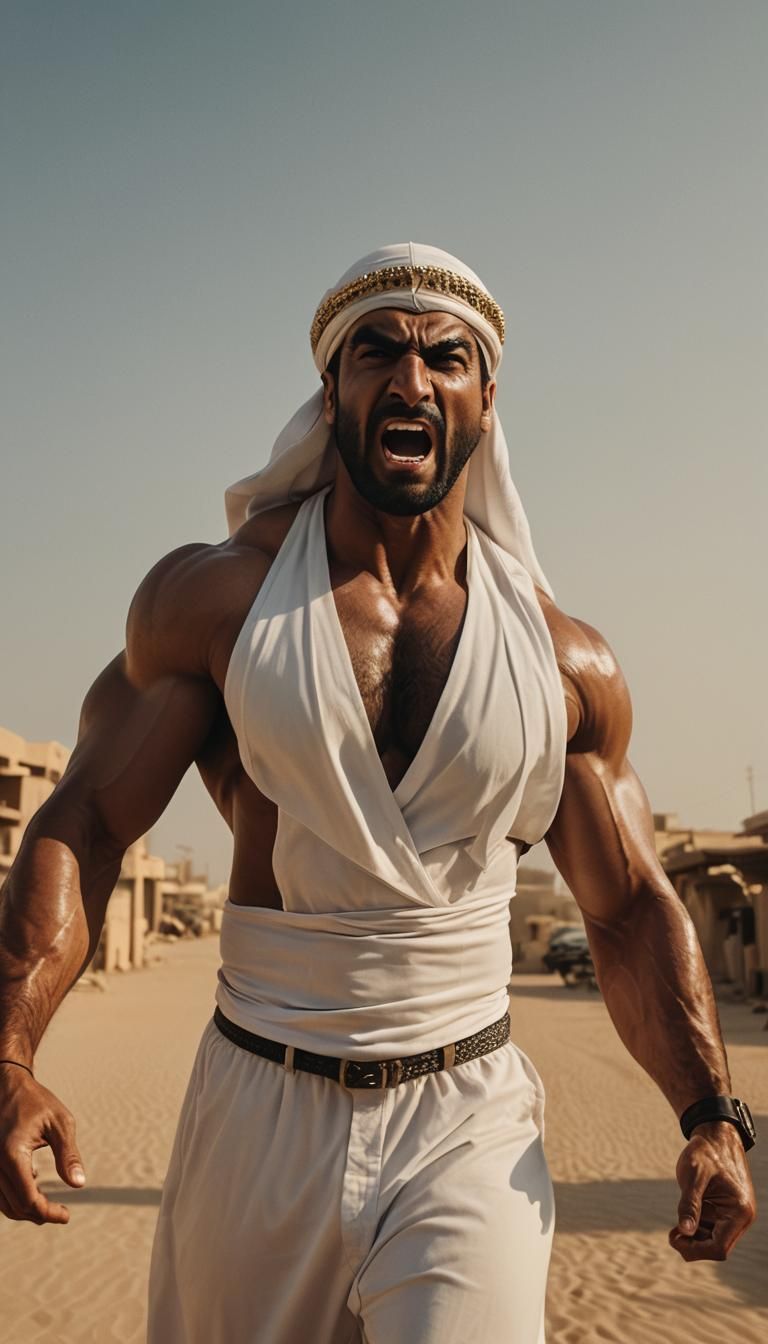 Dramatic Arab Bodybuilder in Film Noir Style