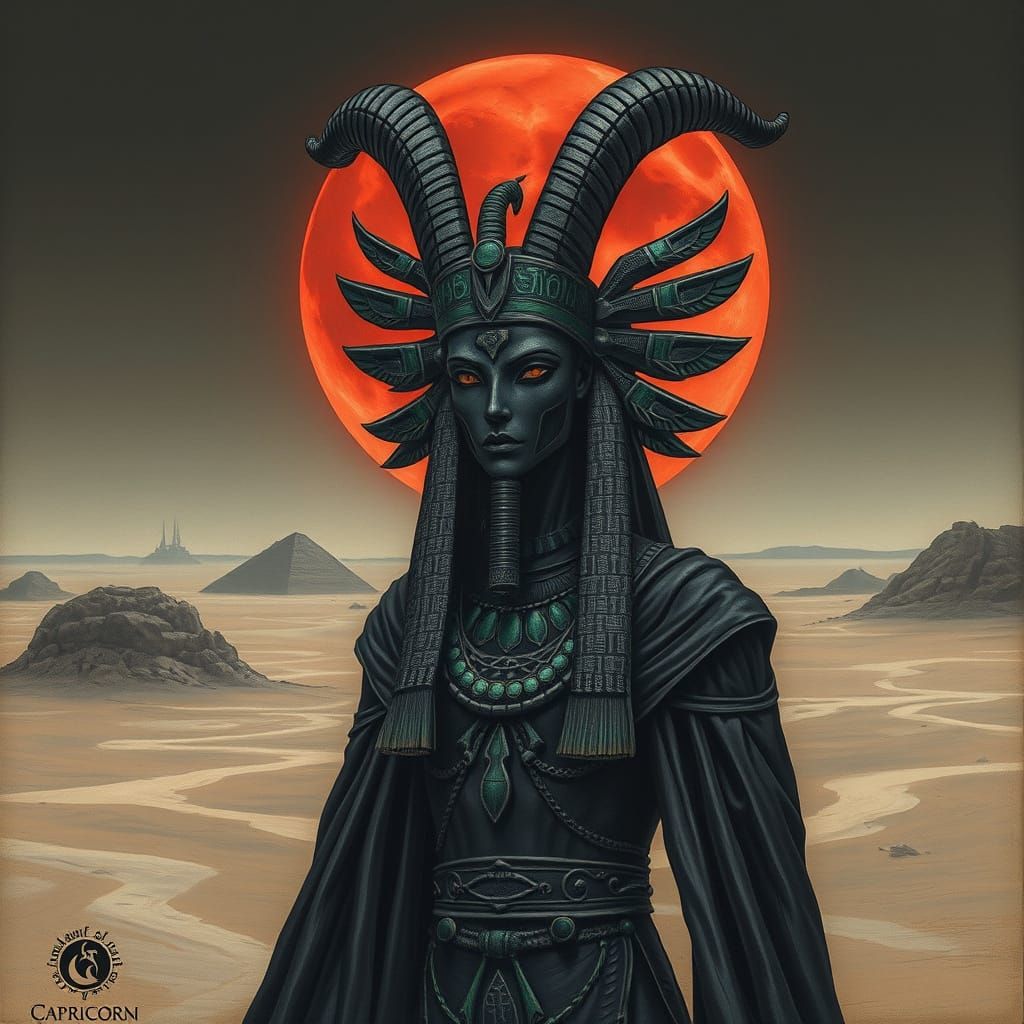 Egyptian Capricorn Goddess in Digital Charcoal Art