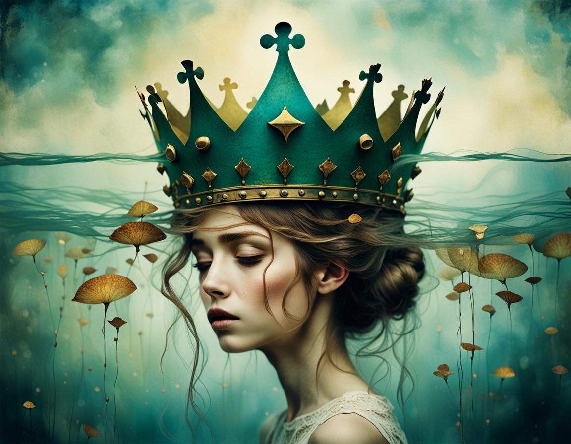 Surreal Double Exposure: Woman Renouncing the Crown