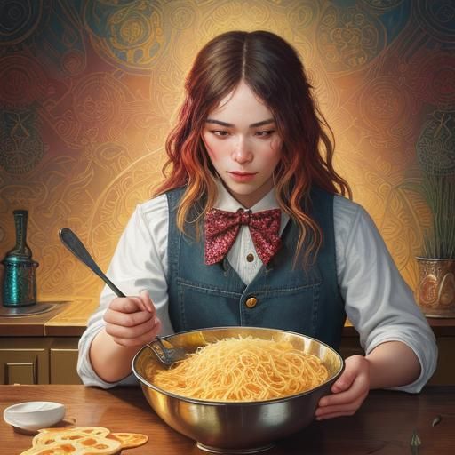 Appetizing Pasta Bowl in Hyperdetailed Art Deco Style