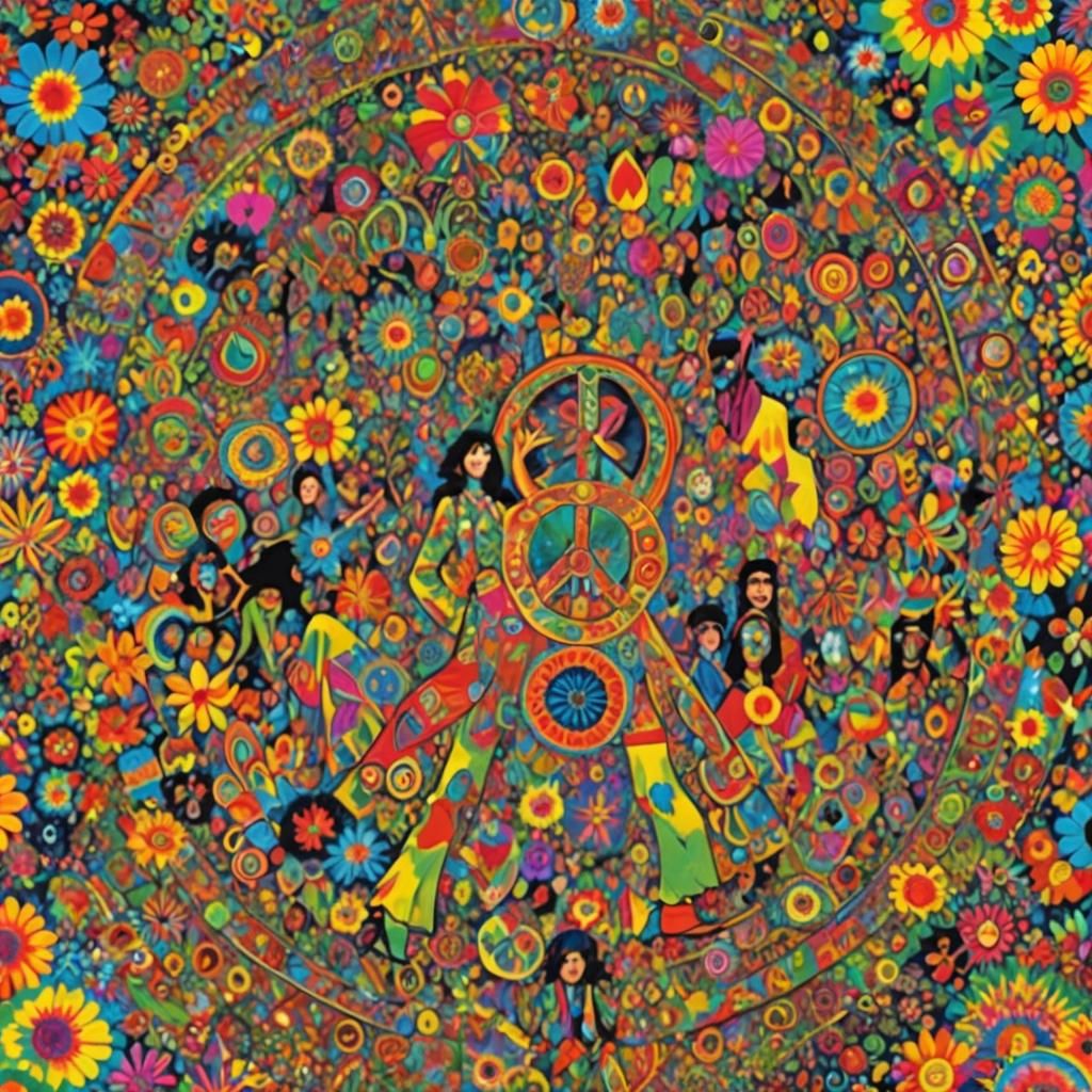 Psychedelic 1960s Poster Art with Flower Child