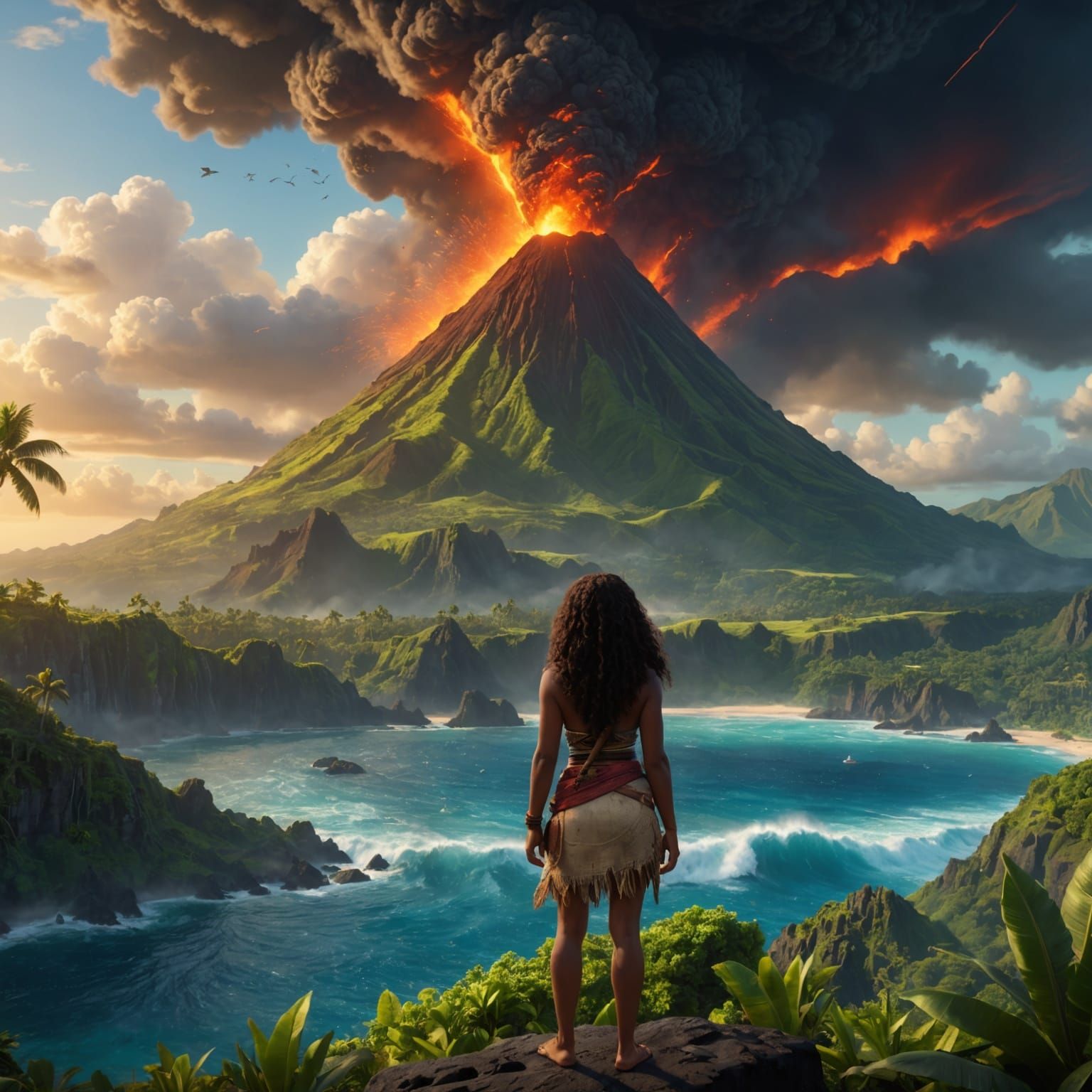 Moana Watches a Volcanic Eruption: Digital Matte Painting