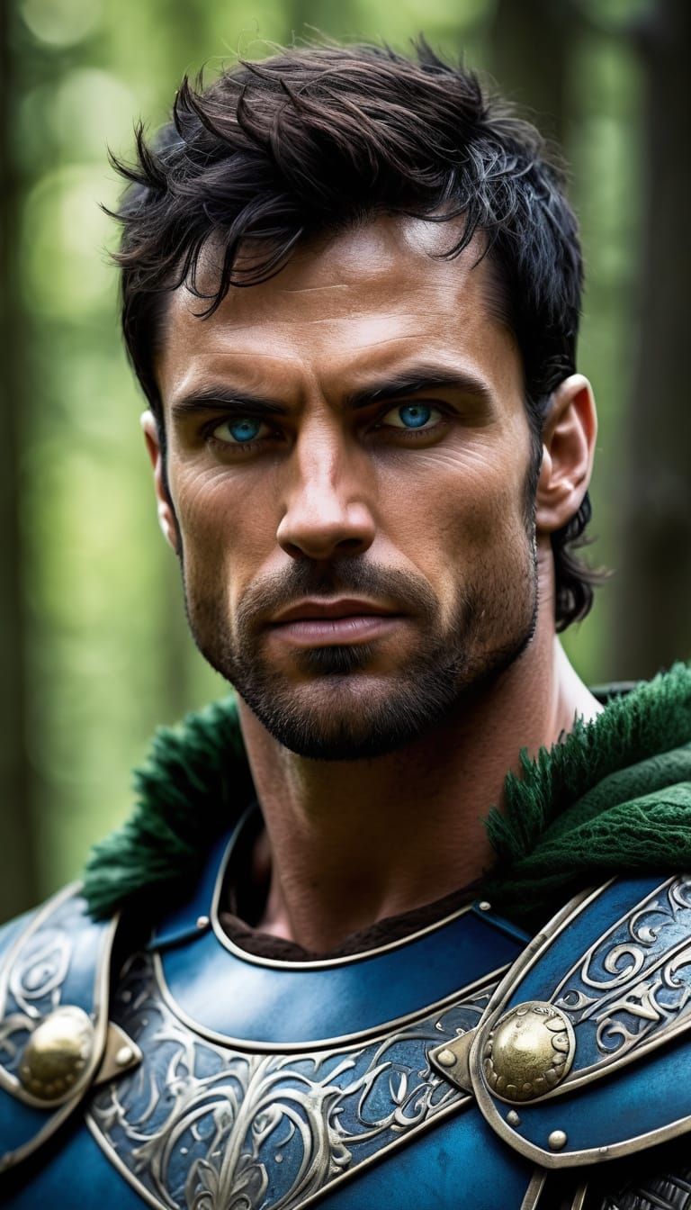 Medieval Warrior with Heterochromia in Detailed Illustration...