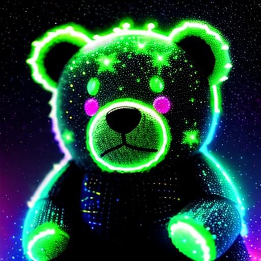 Neon Teddy Bear with Glow-in-Dark Stars