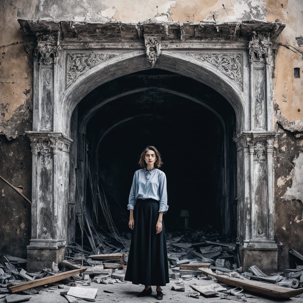 Ballerina Dances on Altar in High Contrast Scene