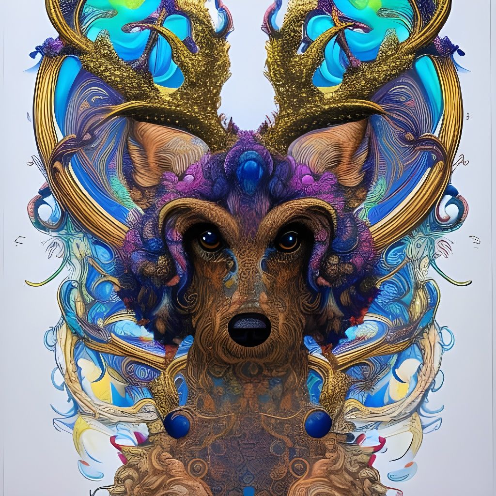 Prismatic Poodle-Deer Ink Illustration
