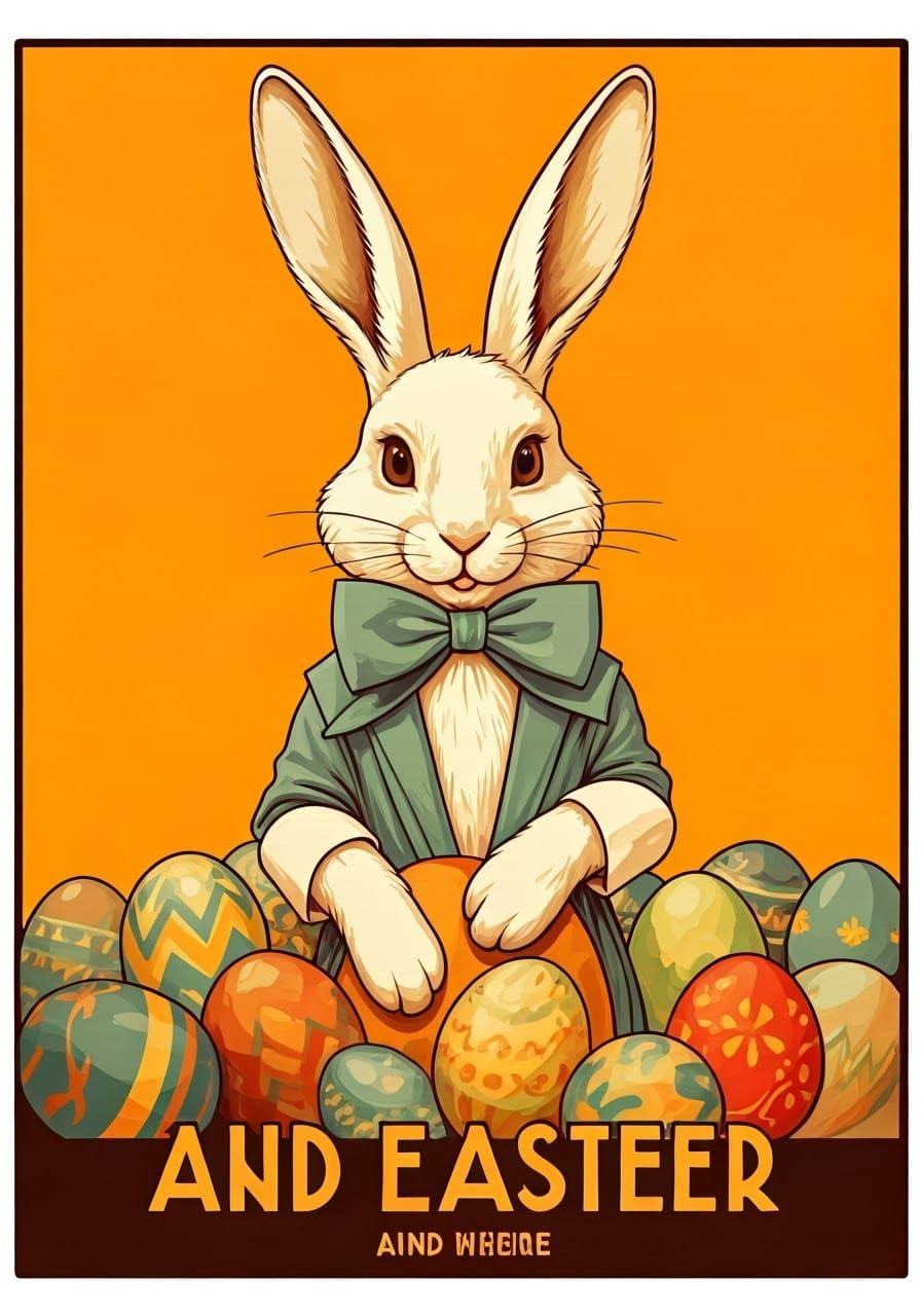 Twenties, poster art, Easter Bunny with Easter eggs