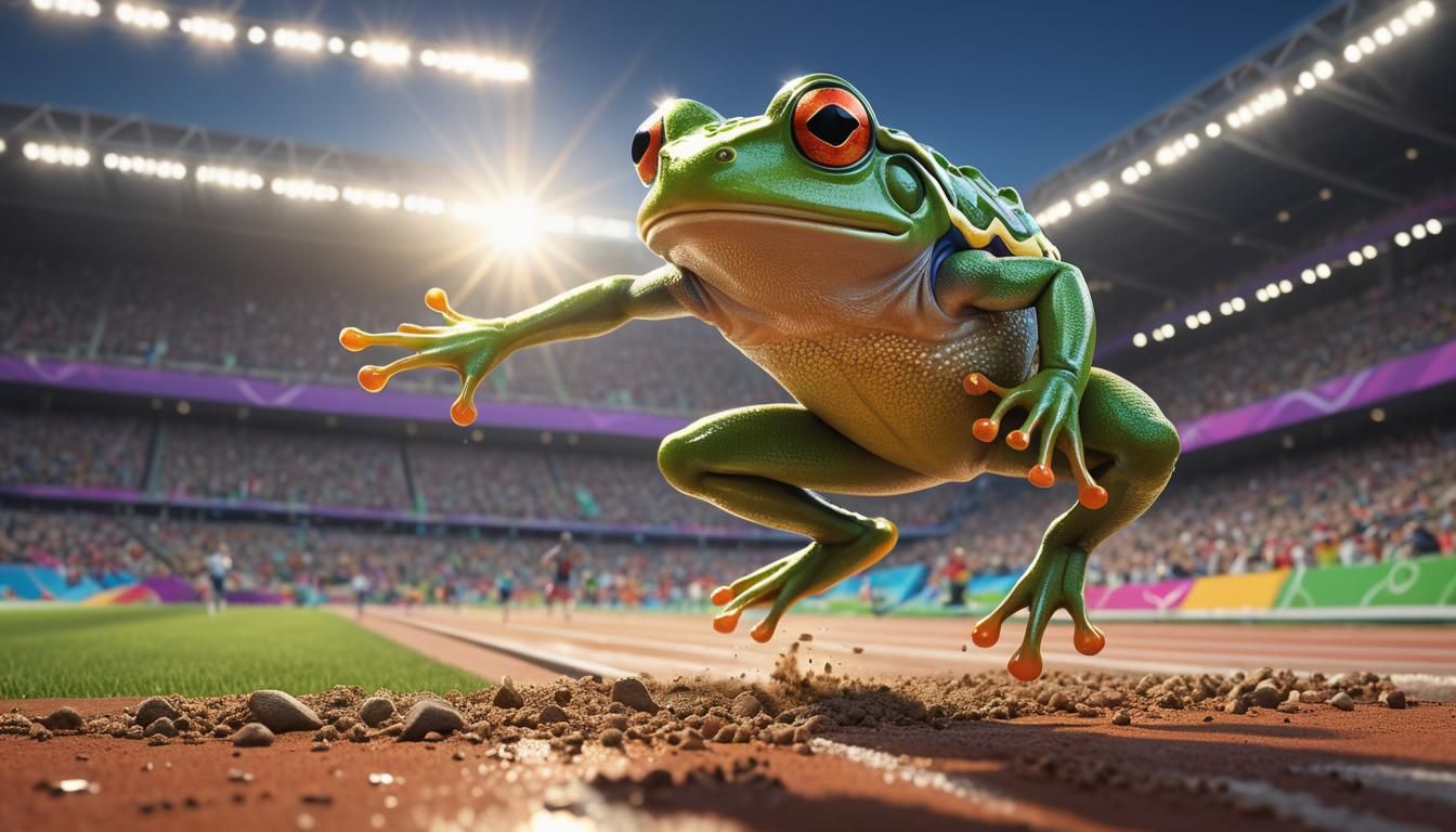 Frog Long Jumper at the Olympics: Cartoon Style