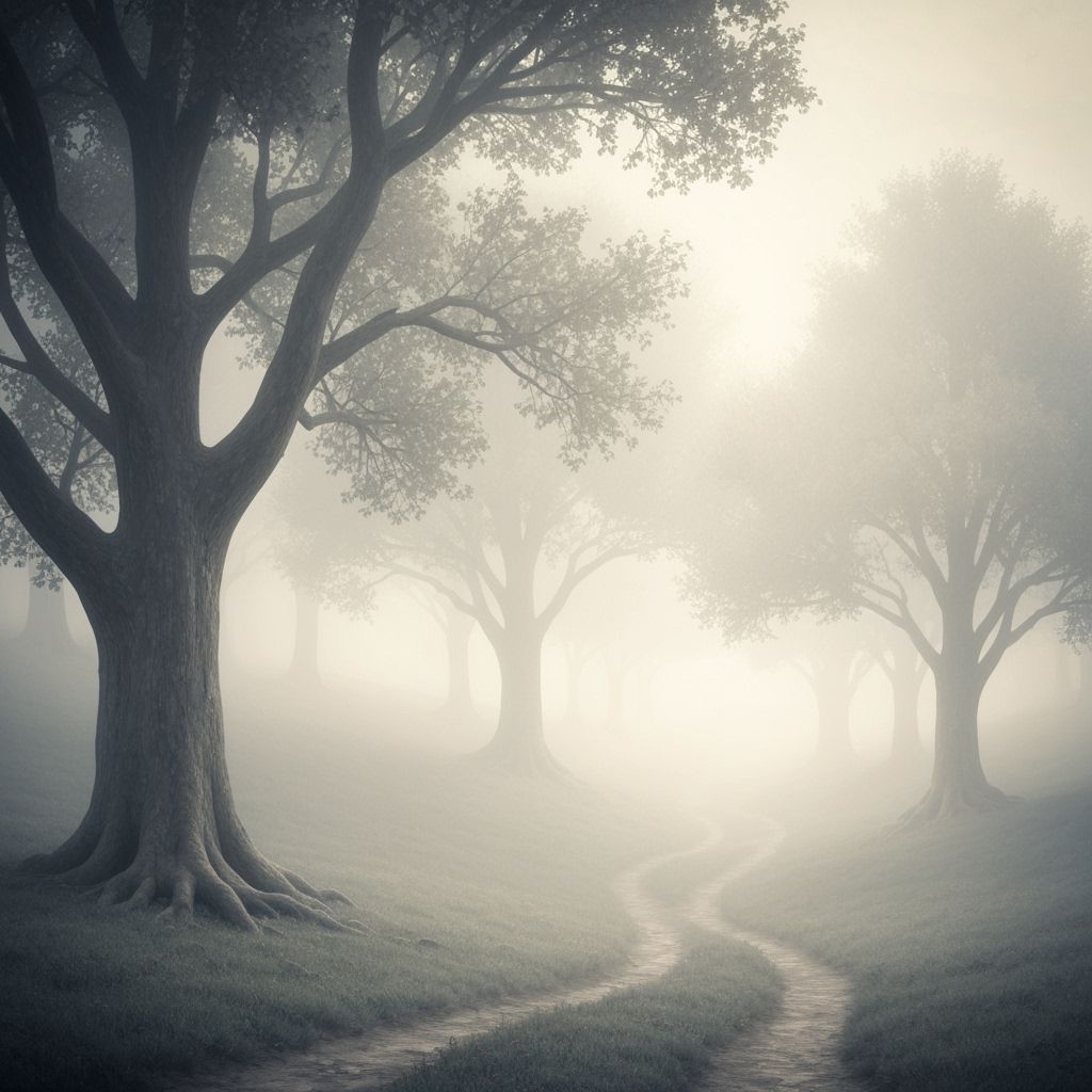 Surreal Foggy Forest Landscape in Romantic Style