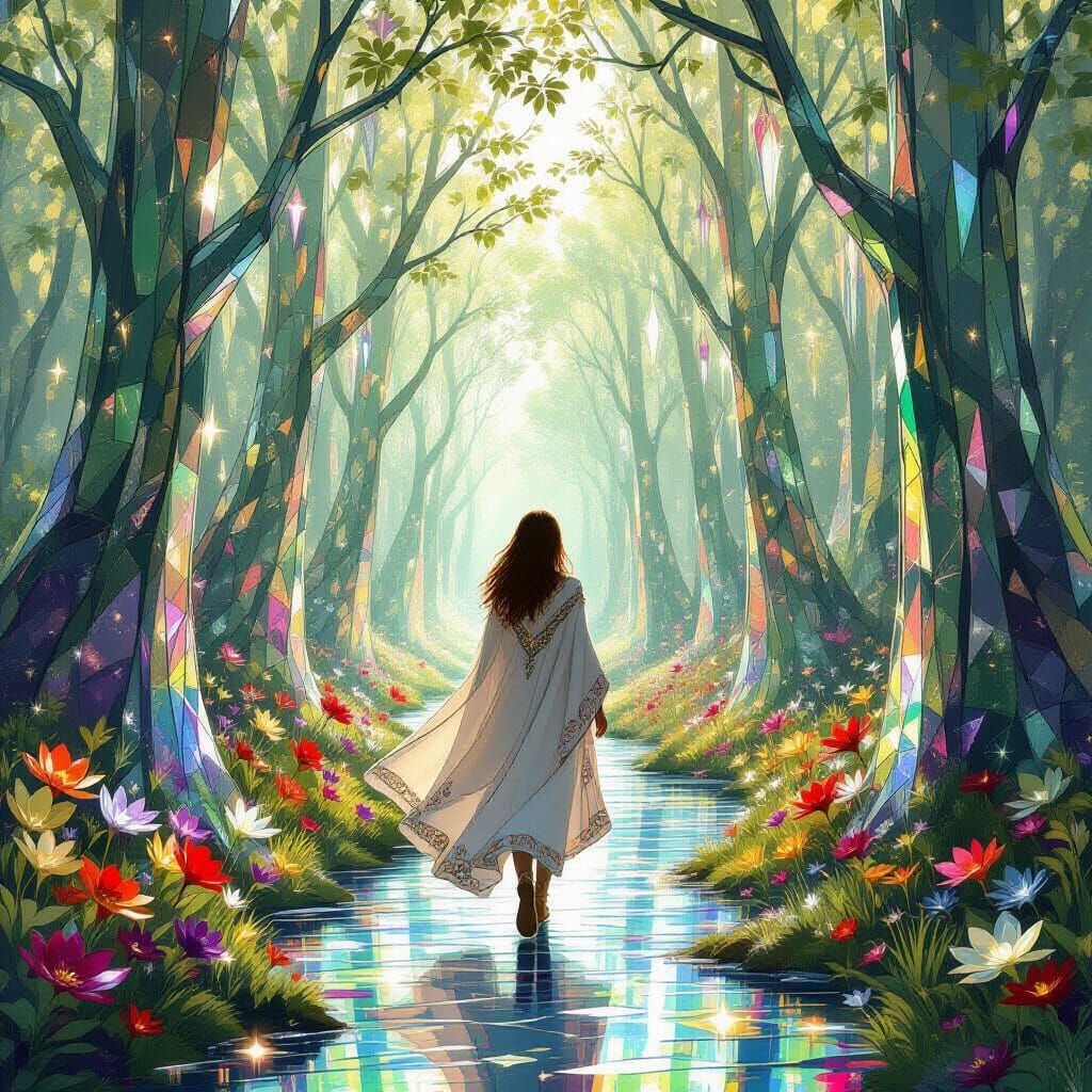 Enchanted Crystal Forest Traveler in High Fantasy Style