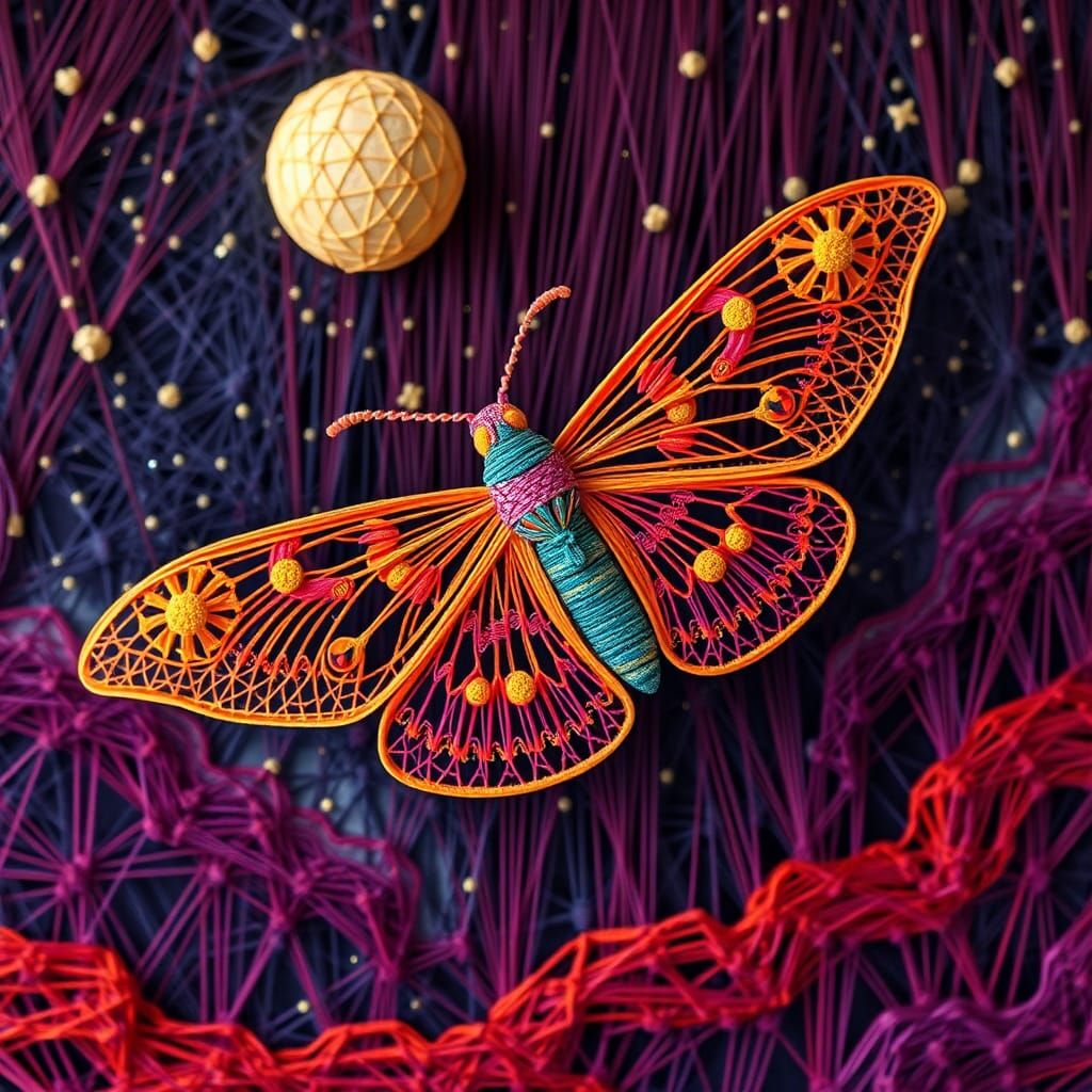 3D String Art Moth Flies to Moonlit Sky