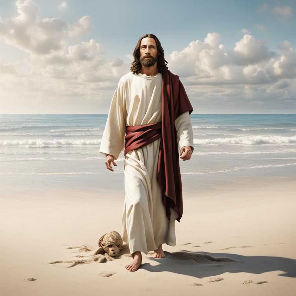 Jesus Christ on a Tranquil Beach