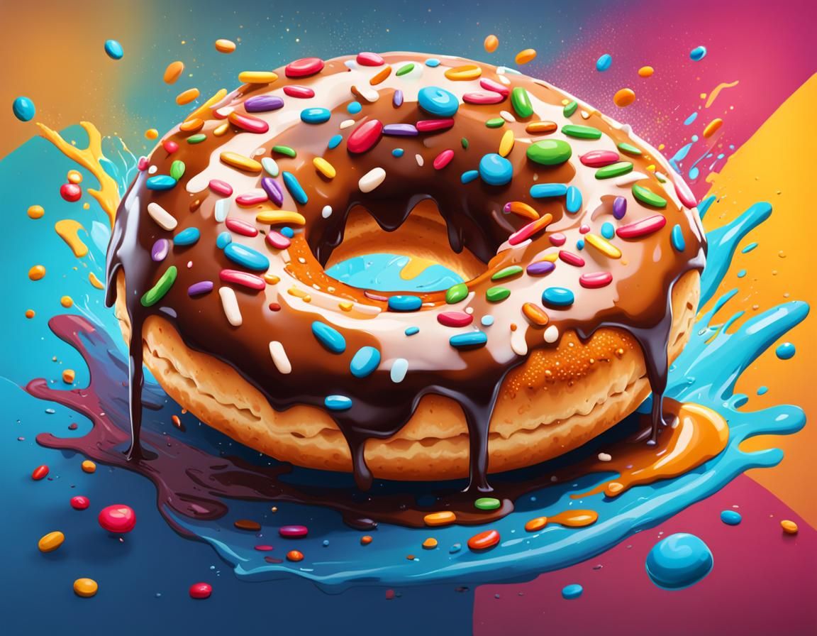 Perfect Glazed Doughnut in Colorful Splash Art