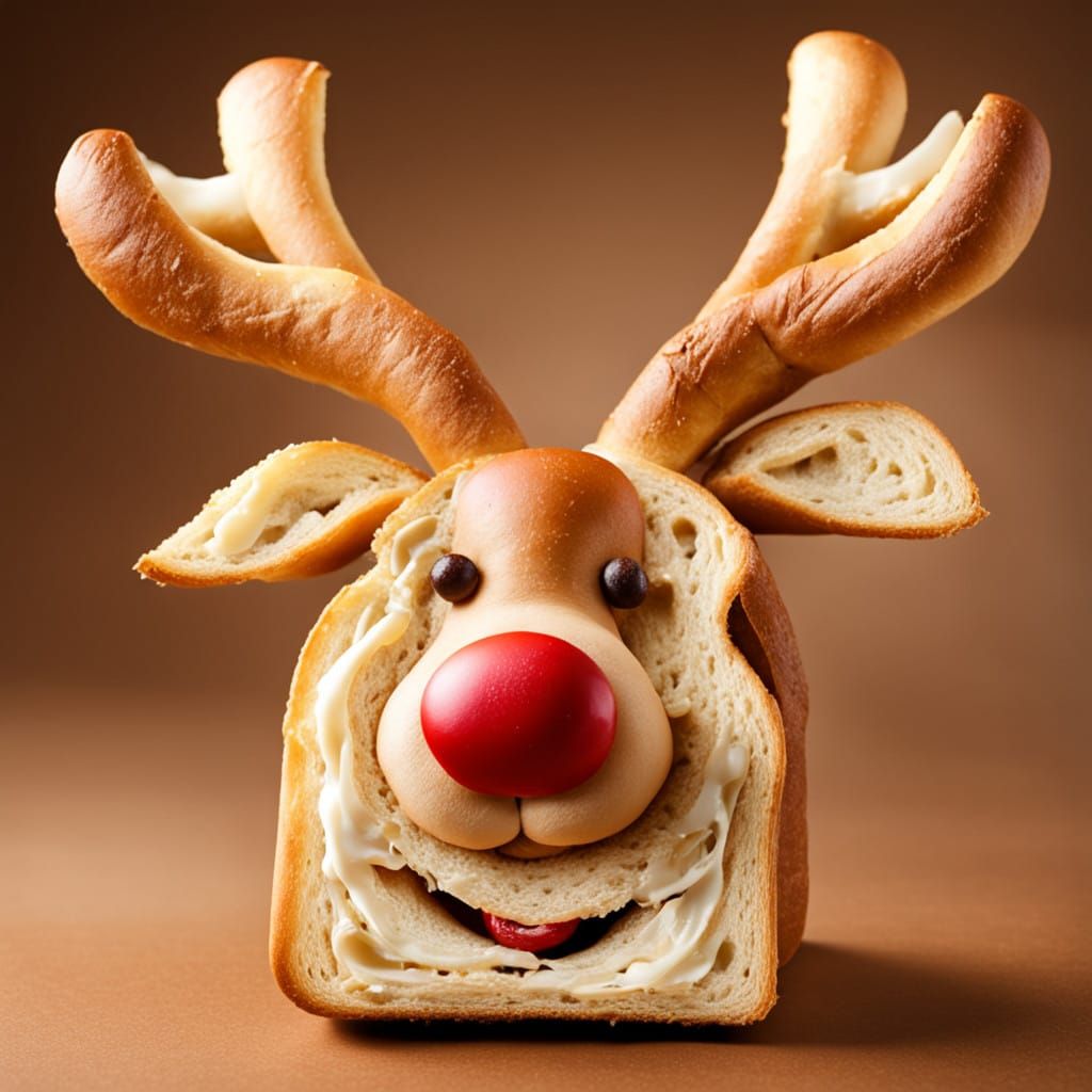 A Reindeer with a Whimsical Bread Nose