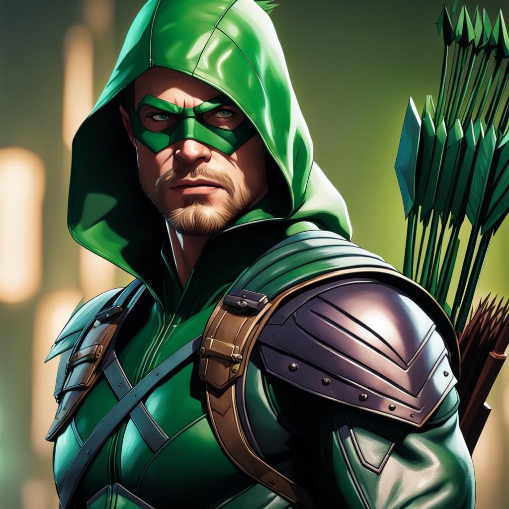 Hyperdetailed Green Arrow Portrait in Unreal Engine 5