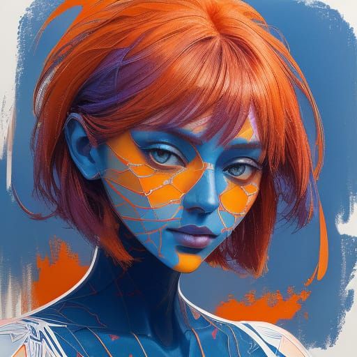 Fractal Face with Interwoven Light, Neo-Impressionism Style