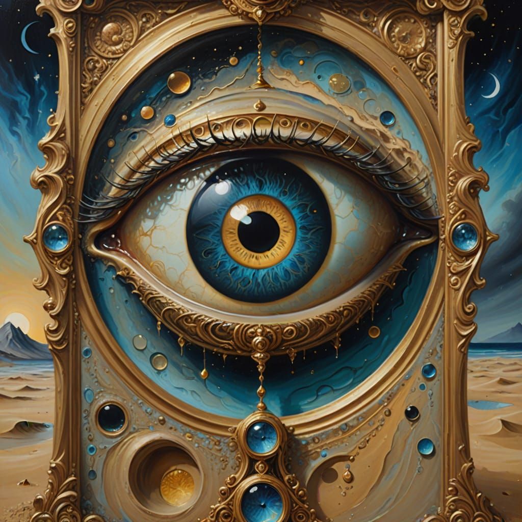 Surreal Eye Clock in Dreamlike Oil Painting Style