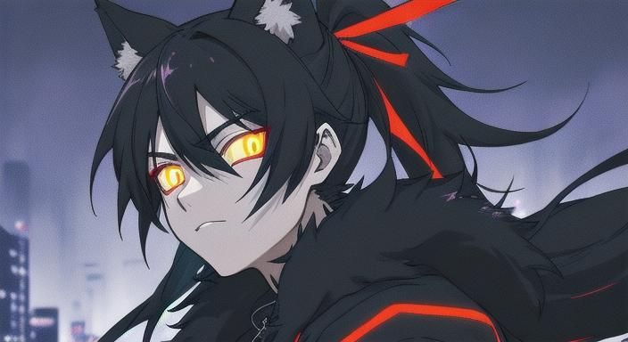 Anime Wolf Furry Boy in Neon Digital Art