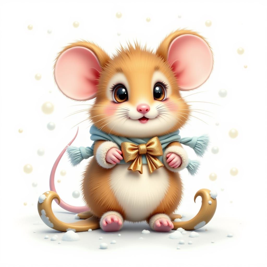 Whimsical Mouse in Snowsuit Riding Snowmobile