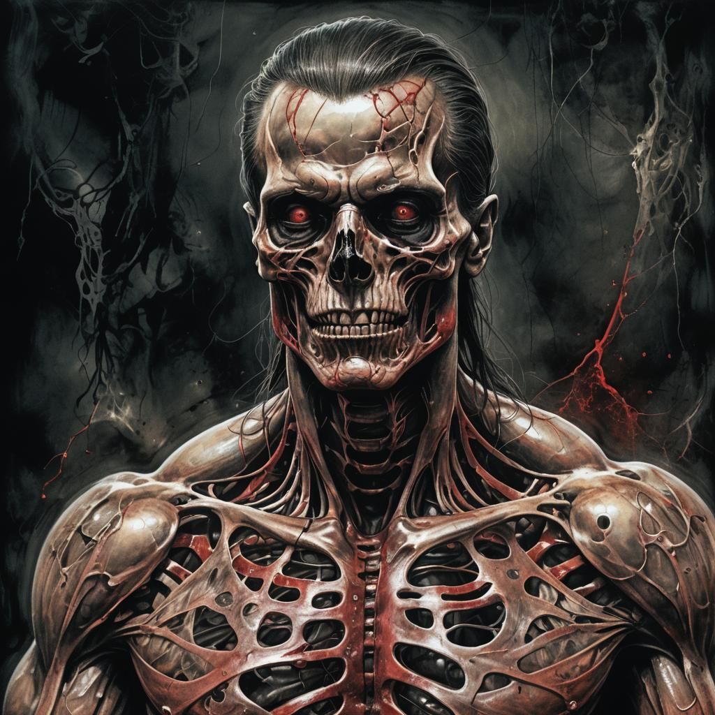 Skeletal Bodybuilder in Chiaroscuro with Eerie Glow