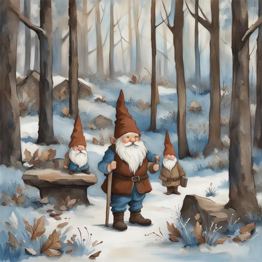 Festive Woodland Gnome in Winter Blues