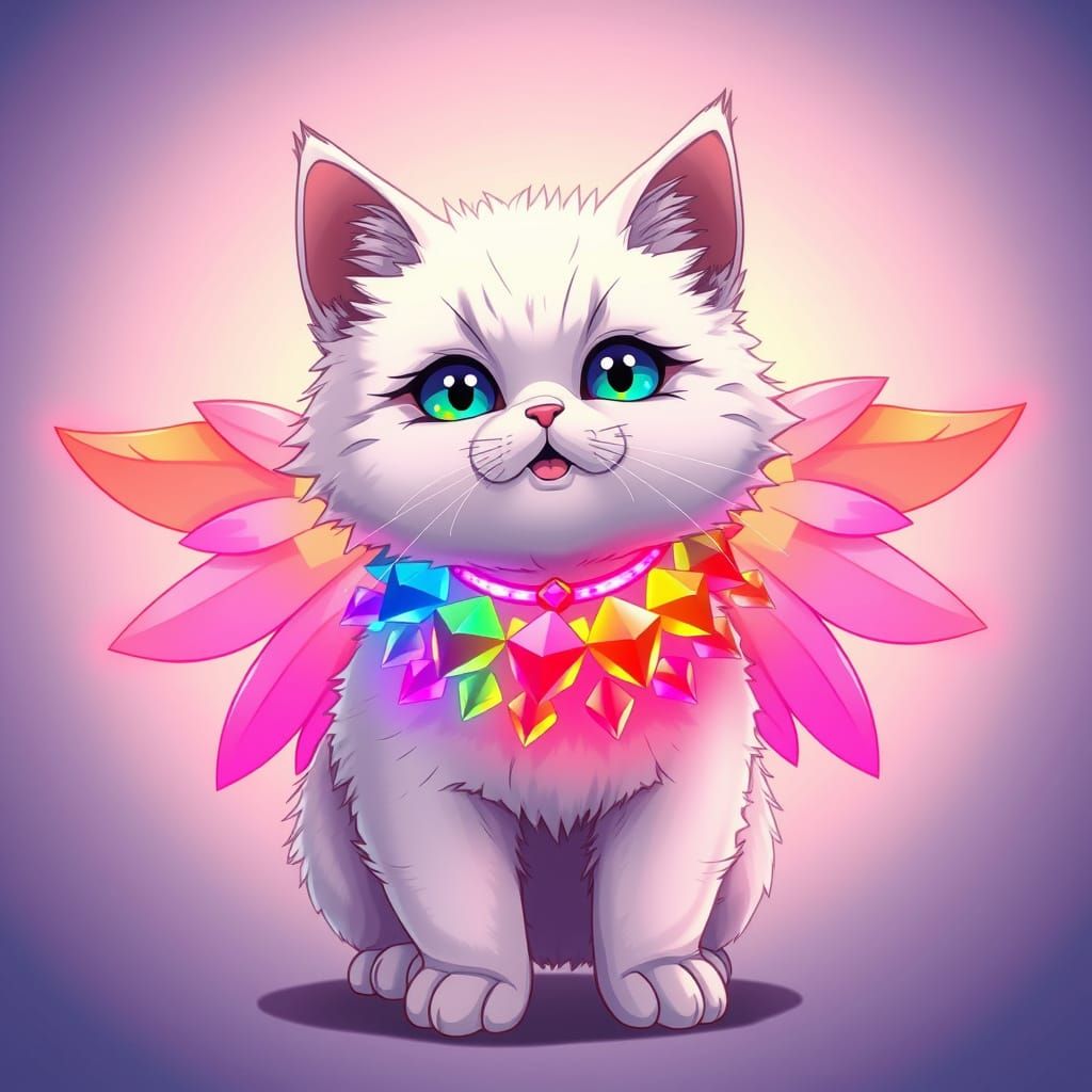 Rainbow-Winged Cat in Manga Style