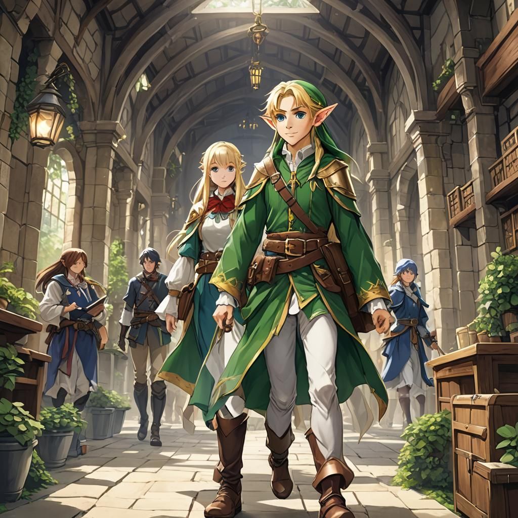 Elf Registers at Adventurers Guild in Anime Style