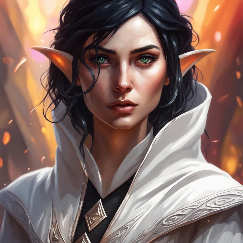 Detailed Elf Wizard in White Robes