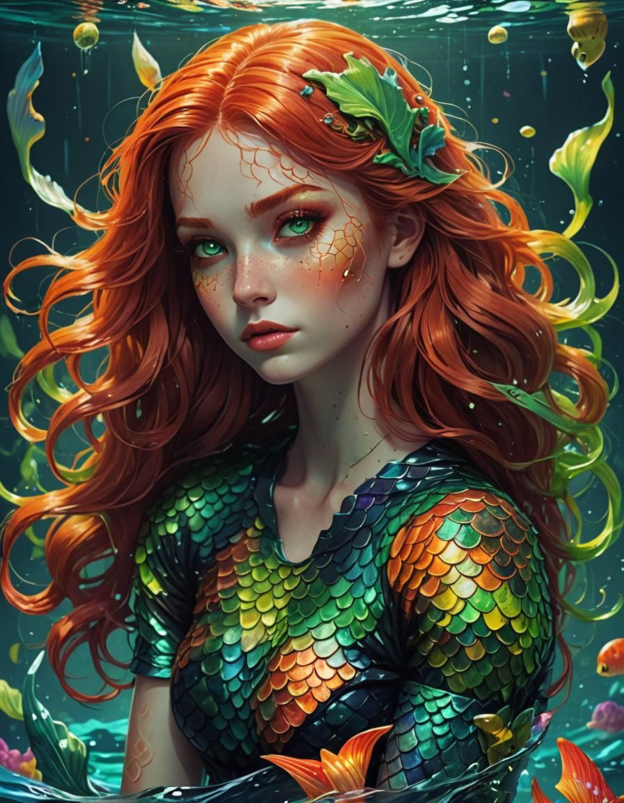 Neon Mermaid Concept Art in Digital Painting Style