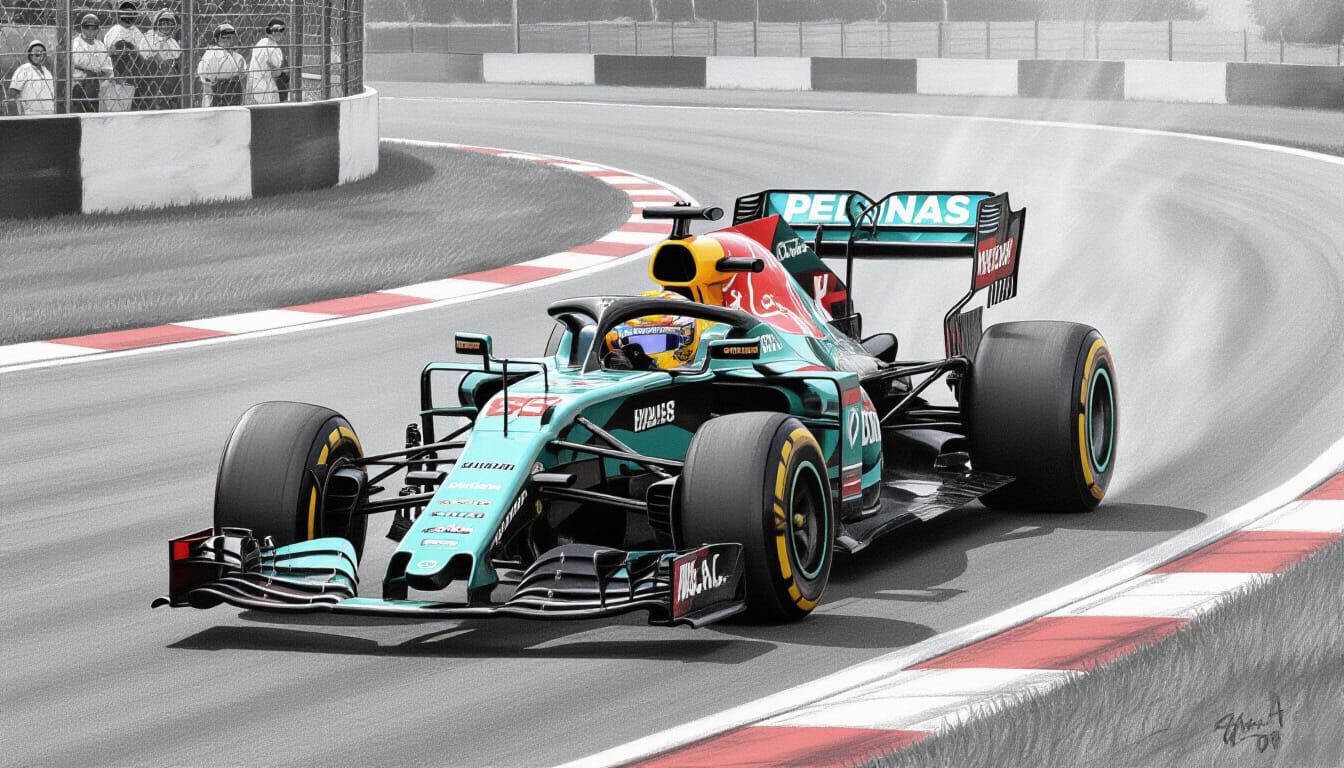 Hyperdetailed Charcoal Drawing of a Racing Car