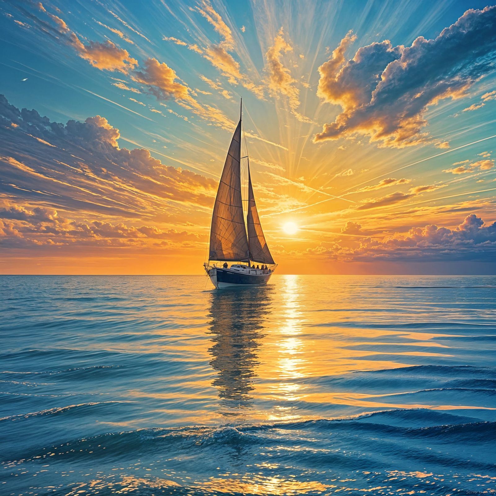 Serene Sailboat in a Dreamy, Impressionist Seascape
