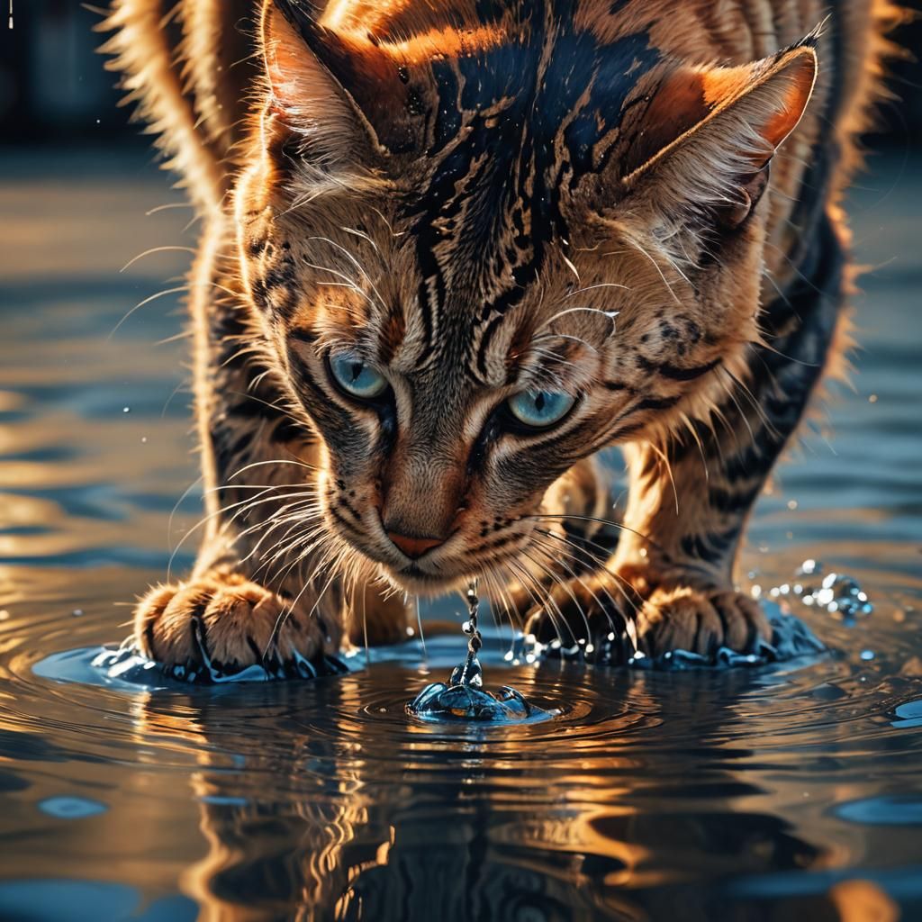 Photorealistic Cat Drinking Water in Unreal Engine 5 Style