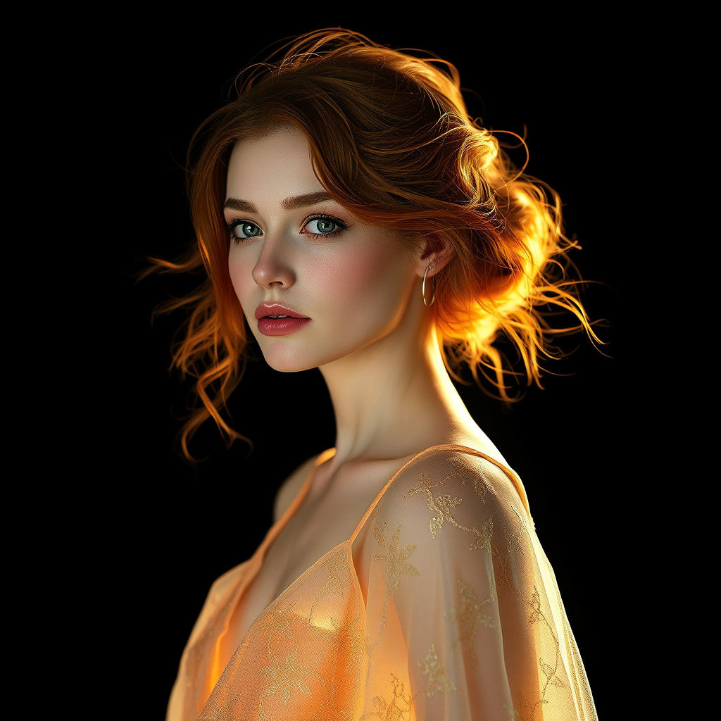 Ethereal Woman in Gown of Sunlight