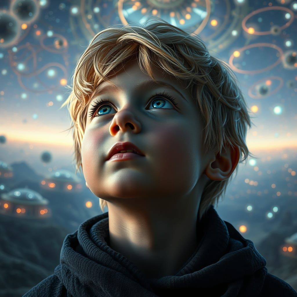 Blond Boy in Awe of Something Extraordinary