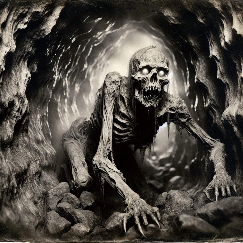 Ethereal Ghoul Crawls Through Ancient Tunnel in Haunting 19t...