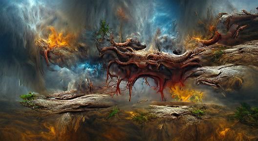 Cataclysmic Tree of Life: Photorealistic Oil Painting