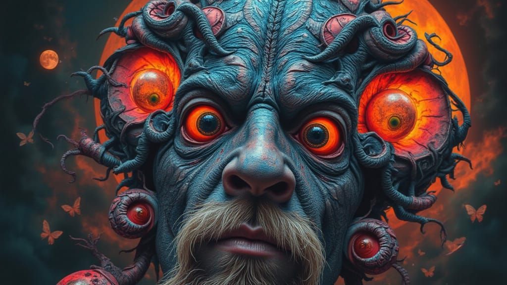 Fractal Man with Butterfly Eyes in Cosmic Landscape