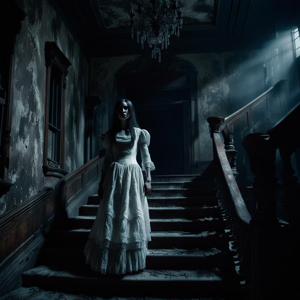 Eerie Victorian Mansion Scene in Gritty Realism