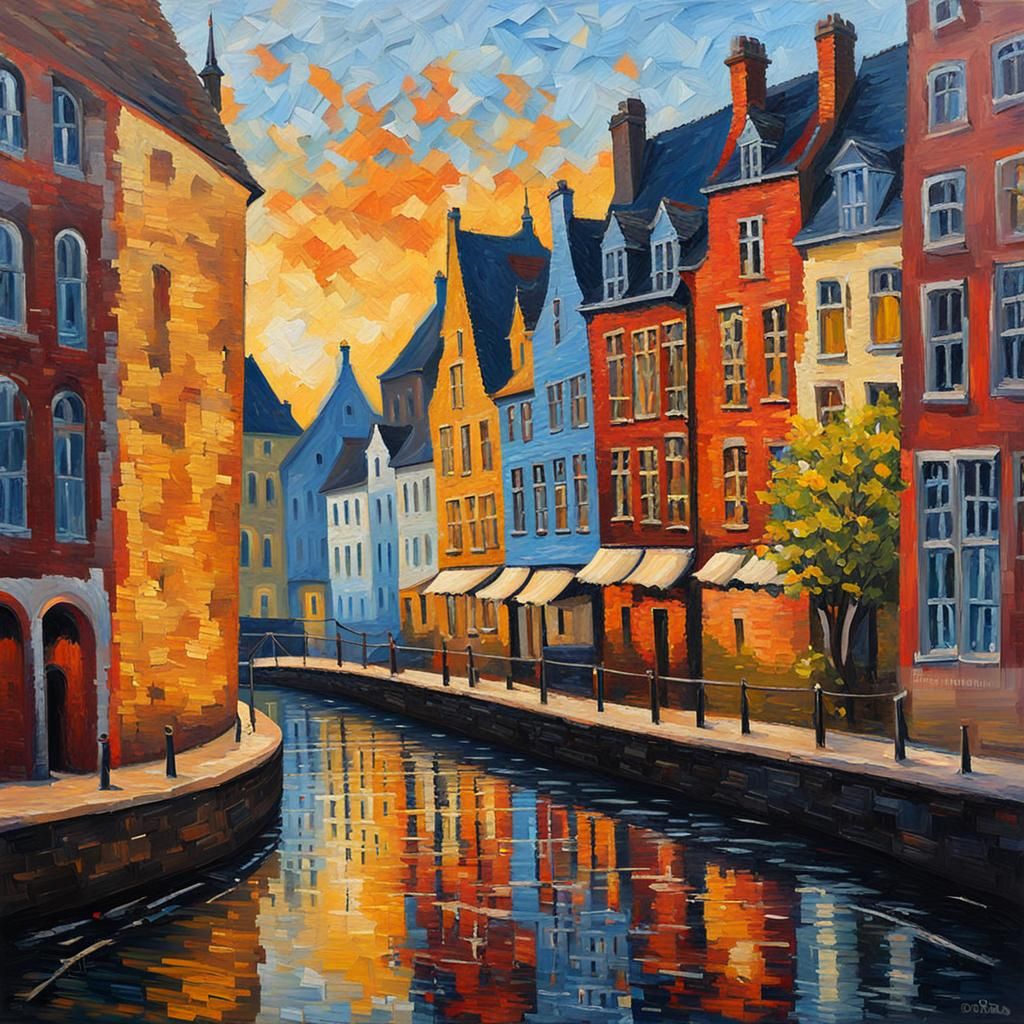Ghent Belgium in Expressionist Neo-Impressionism Style