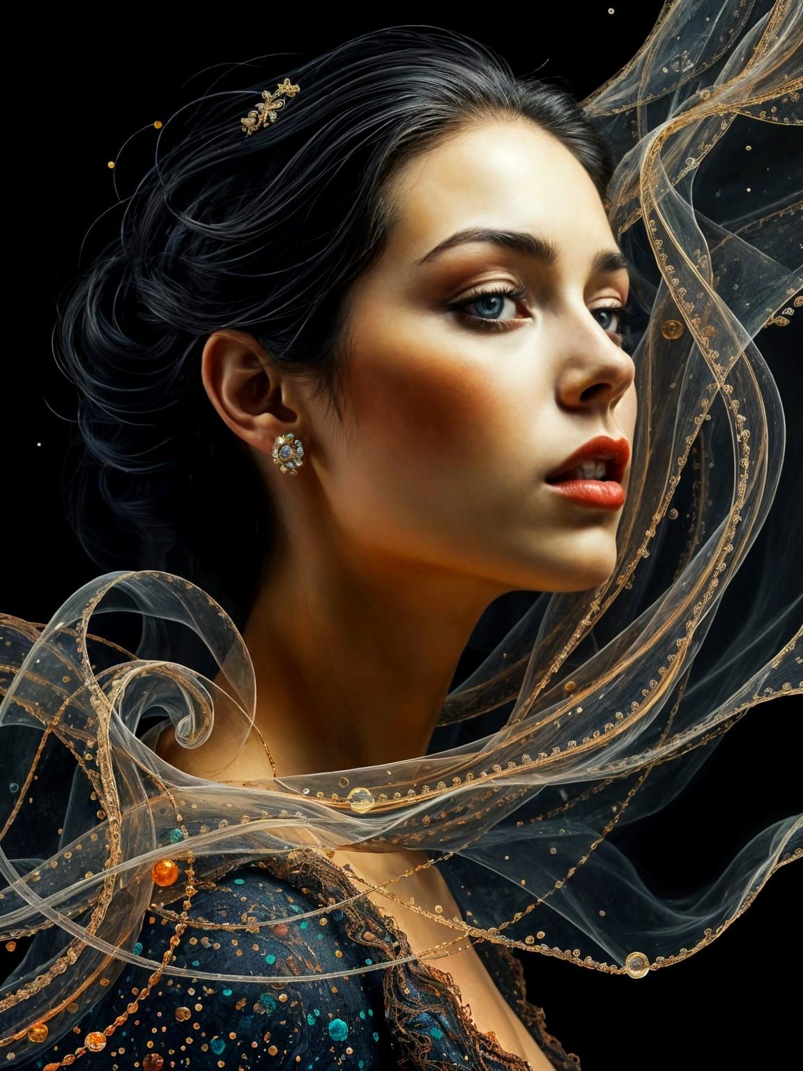 Ethereal Woman in Dynamic Textured Opulence