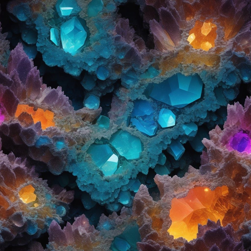 Intricate Geode with Dancing Light Beams