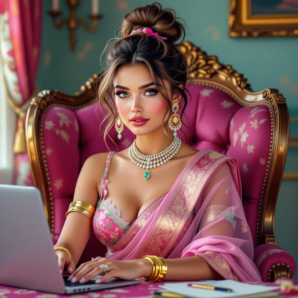 Glamorous Secretary in Vibrant Photorealistic Portrait