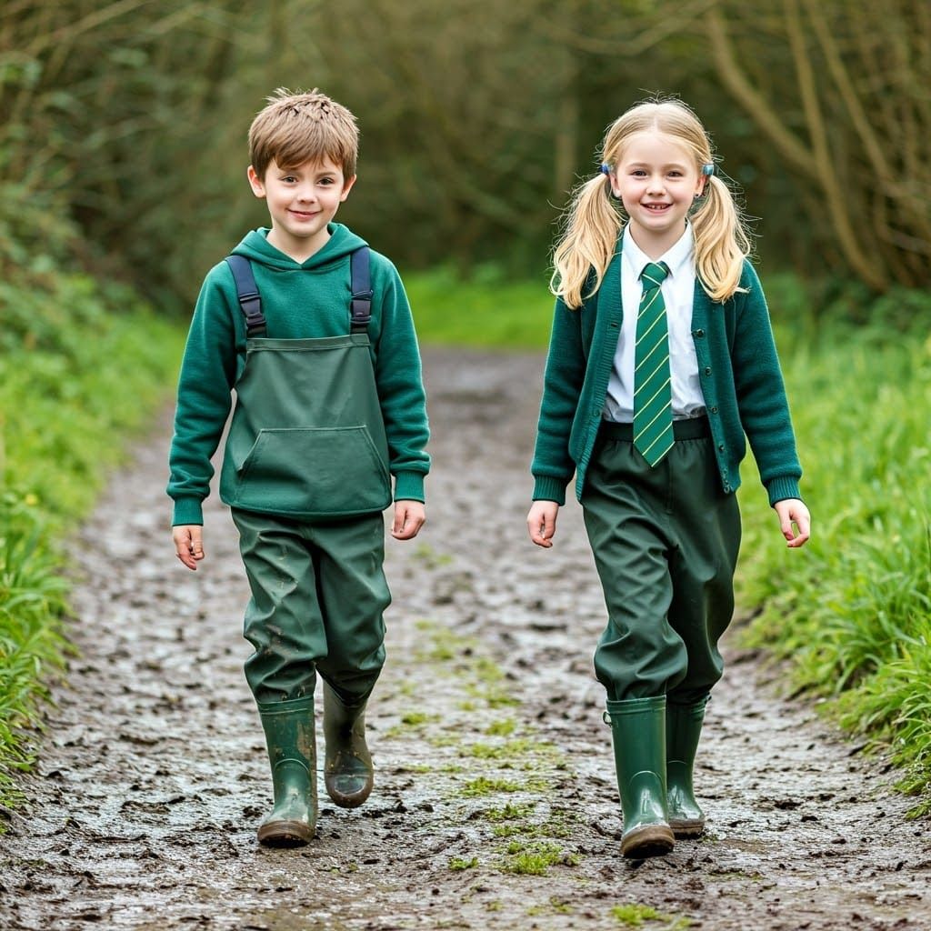 Children Splashing in Muddy Boots at Nature Reserve
