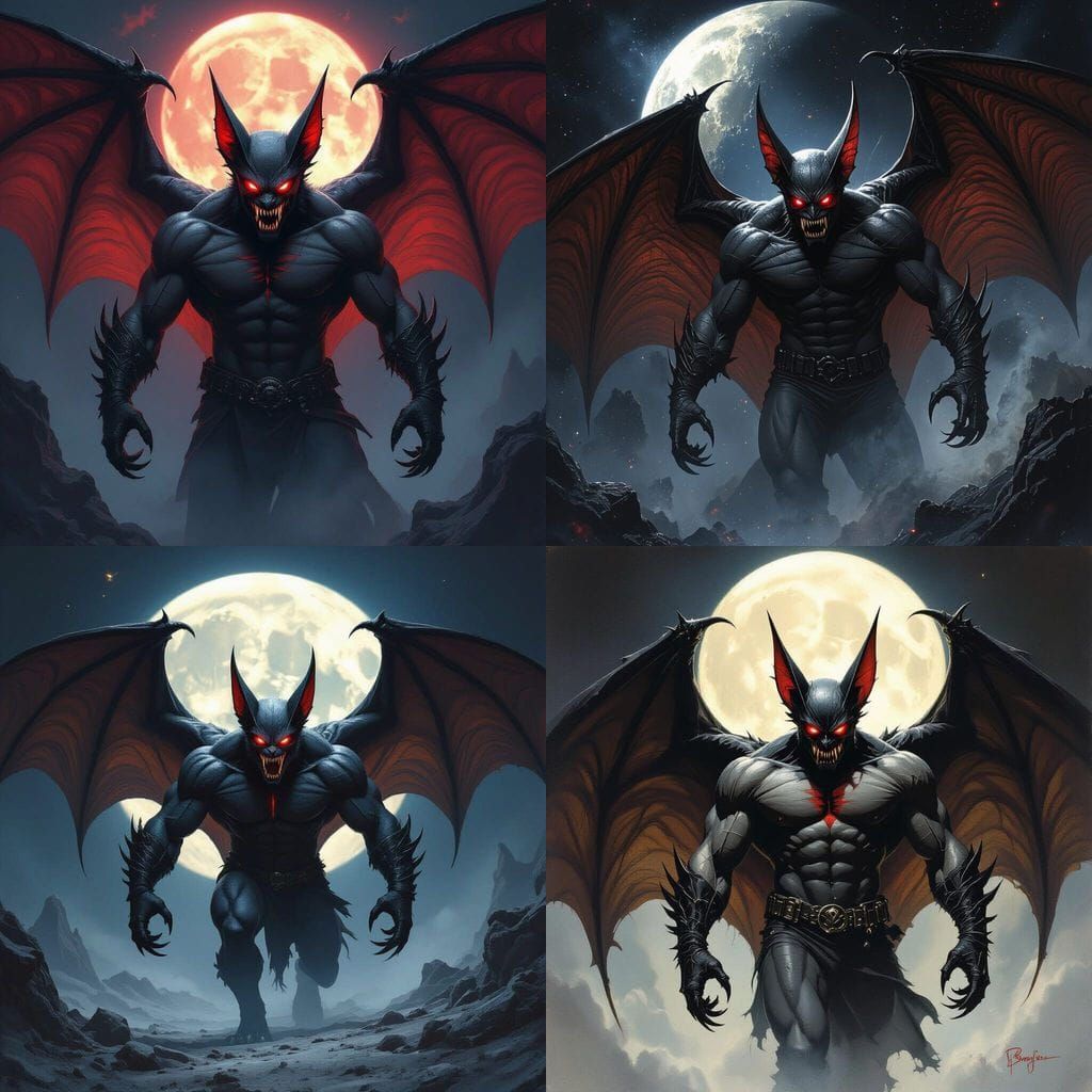Demonic Man Bat Emerges From Lunar Darkness in Boris Vallejo...