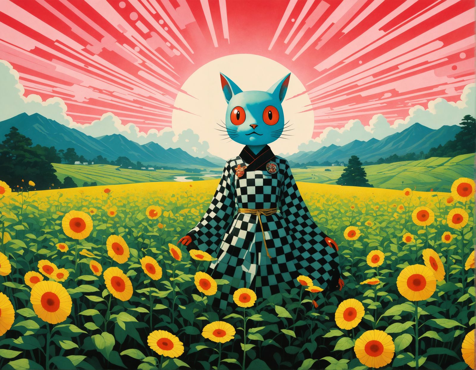 Anthropomorphic Checkered Creature in Pop Surrealism Style