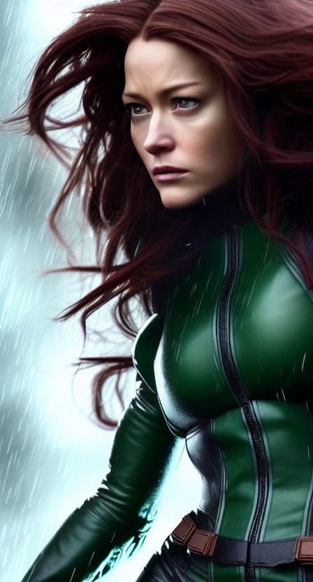 Photorealistic Close Up of Rogue in the Rain