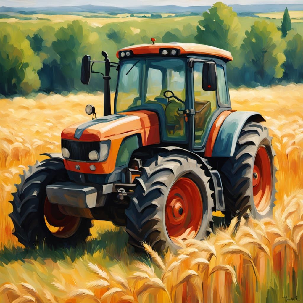 Impressionist Tractor in Golden Wheat