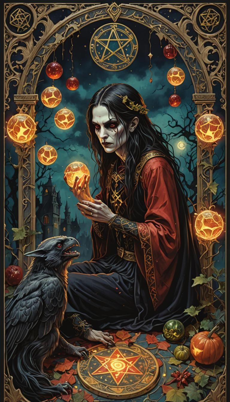 Vampire Tarot Card: Six of Pentacles in Hyperrealism